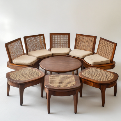 Wabi-sabi style solid wood rattan woven coffee table, Nordic modern and simple creative living room, light luxury round tea table for home use - Image 4