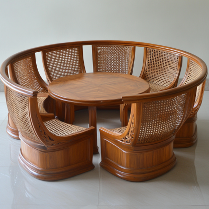 Wabi-sabi style solid wood rattan woven coffee table, Nordic modern and simple creative living room, light luxury round tea table for home use - Image 2