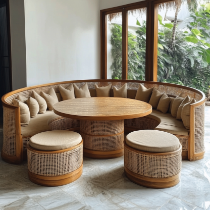 Wabi-sabi style solid wood rattan woven sofa, Nordic modern and simple creative living room round sofa for home use - Image 6