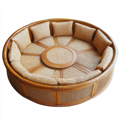 Wabi-sabi style solid wood rattan woven sofa, Nordic modern and simple creative living room round sofa for home use - Image 5