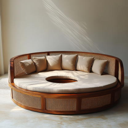 Wabi-sabi style solid wood rattan woven sofa, Nordic modern and simple creative living room round sofa for home use - Image 4
