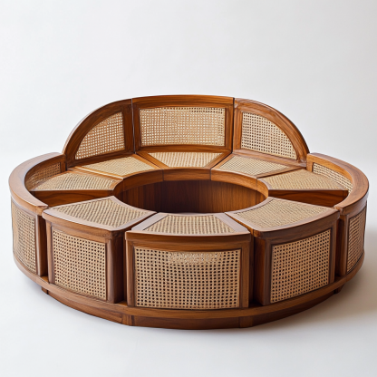 Wabi-sabi style solid wood rattan woven sofa, Nordic modern and simple creative living room round sofa for home use - Image 3