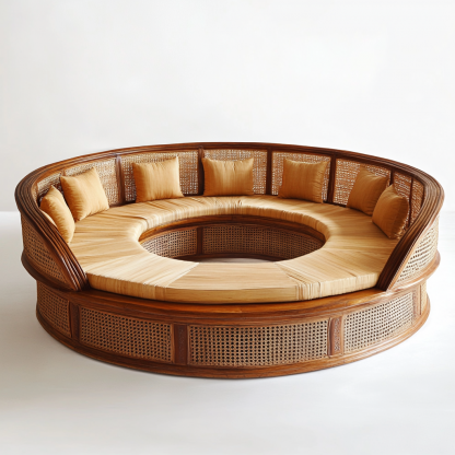 Wabi-sabi style solid wood rattan woven sofa, Nordic modern and simple creative living room round sofa for home use - Image 2