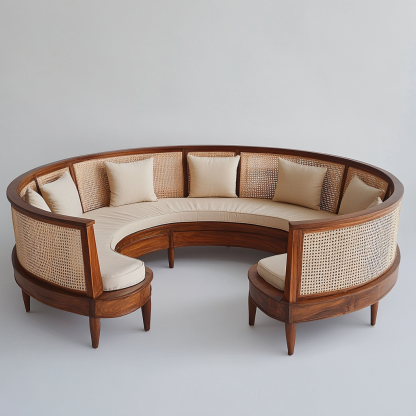 Wabi-sabi style solid wood rattan woven sofa, Nordic modern and simple creative living room home light luxury round sofa - Image 5