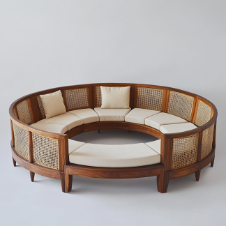 Wabi-sabi style solid wood rattan woven sofa, Nordic modern and simple creative living room home light luxury round sofa