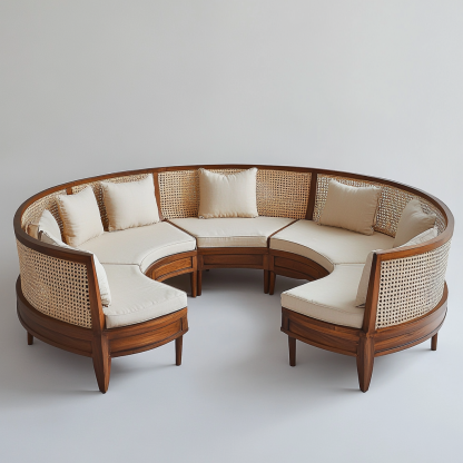 Wabi-sabi style solid wood rattan woven sofa, Nordic modern and simple creative living room home light luxury round sofa - Image 3