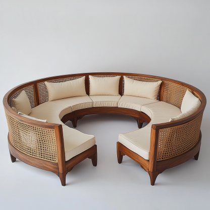Wabi-sabi style solid wood rattan woven sofa, Nordic modern and simple creative living room home light luxury round sofa - Image 2