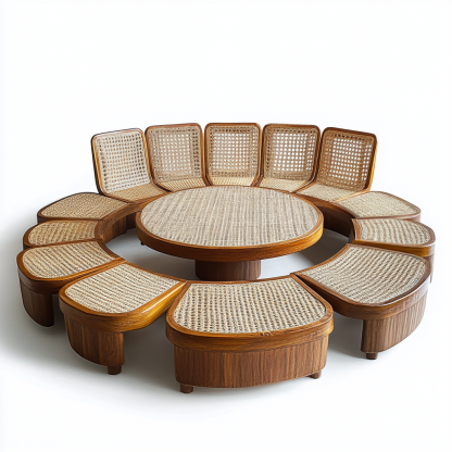 Wabi-sabi style solid wood rattan woven sofa, Nordic modern and simple creative living room home light luxury round sofa - Image 4