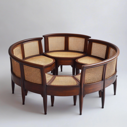 Wabi-sabi style solid wood rattan woven sofa, Nordic modern and simple creative living room home light luxury round sofa - Image 3