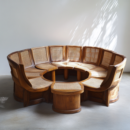 Wabi-sabi style solid wood rattan woven sofa, Nordic modern and simple creative living room home light luxury round sofa - Image 2