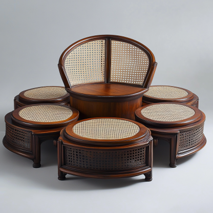 Wabi-sabi style solid wood rattan woven coffee table, Nordic modern and simple creative living room, light luxury round tea table for home use - Image 5