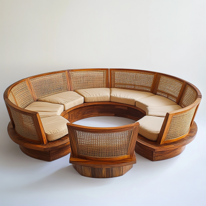 Wabi-sabi style solid wood rattan woven sofa, Nordic modern and simple creative living room home light luxury round sofa - Image 5