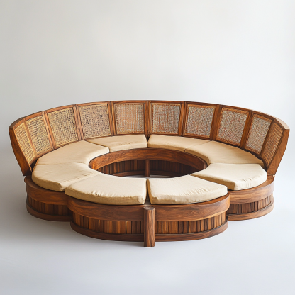 Wabi-sabi style solid wood rattan woven sofa, Nordic modern and simple creative living room home light luxury round sofa - Image 4