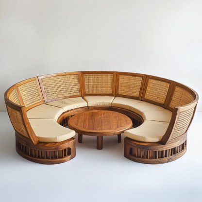 Wabi-sabi style solid wood rattan woven sofa, Nordic modern and simple creative living room home light luxury round sofa - Image 3