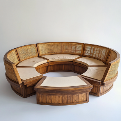 Wabi-sabi style solid wood rattan woven sofa, Nordic modern and simple creative living room home light luxury round sofa - Image 2