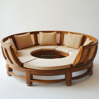 Wabi-sabi style solid wood rattan woven sofa, Nordic modern and simple creative living room, light luxury round sofa rattan for home use