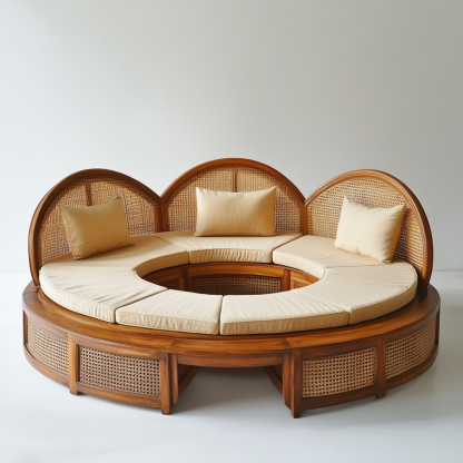 Wabi-sabi style solid wood rattan woven sofa, Nordic modern and simple creative living room, light luxury round sofa rattan for home use - Image 4