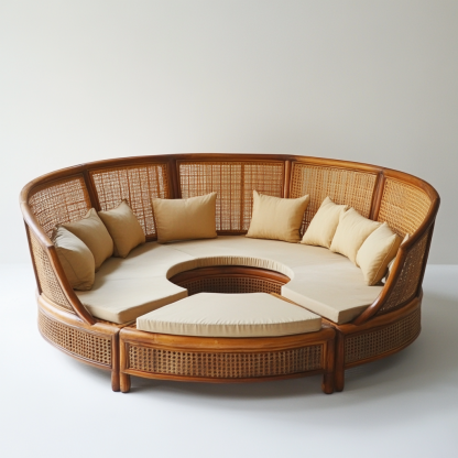 Wabi-sabi style solid wood rattan woven sofa, Nordic modern and simple creative living room, light luxury round sofa rattan for home use - Image 3