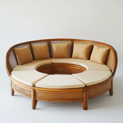 Wabi-sabi style solid wood rattan woven sofa, Nordic modern and simple creative living room, light luxury round sofa rattan for home use - Image 2