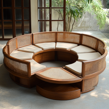 Wabi-sabi style solid wood rattan woven sofa, Nordic modern and simple creative living room round sofa for home use - Image 5