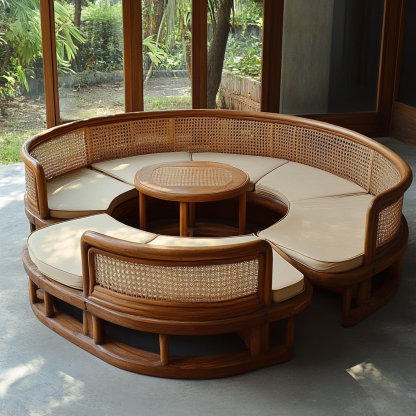 Wabi-sabi style solid wood rattan woven sofa, Nordic modern and simple creative living room round sofa for home use - Image 3