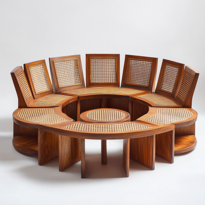 Wabi-sabi style solid wood rattan woven sofa, Nordic modern and simple creative living room home light luxury round sofa - Image 5