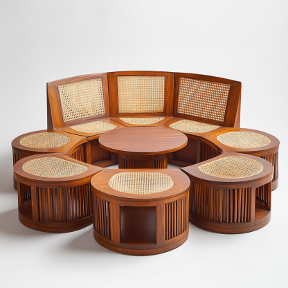 Wabi-sabi style solid wood rattan woven sofa, Nordic modern and simple creative living room home light luxury round sofa - Image 4