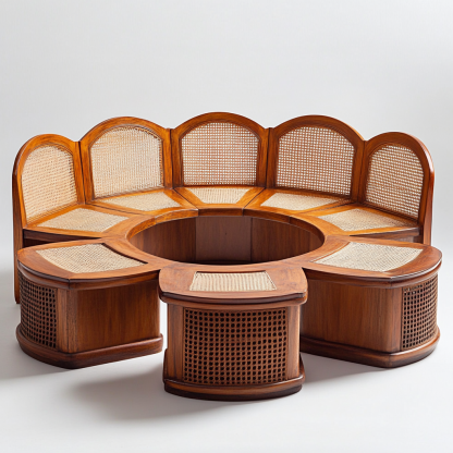 Wabi-sabi style solid wood rattan woven sofa, Nordic modern and simple creative living room home light luxury round sofa - Image 3