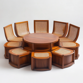 Wabi-sabi style solid wood rattan woven sofa, Nordic modern and simple creative living room home light luxury round sofa