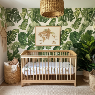 Wabi-sabi style baby bed, solid wood children's bed, Nordic simple modern bedroom baby bed