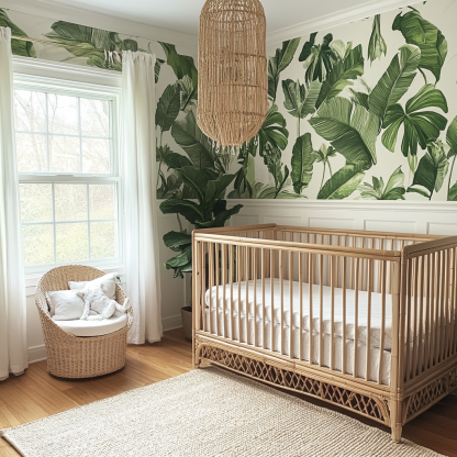 Baby crib, home children's crib, baby unpainted headboard, homestay, small floral design, Japanese style, modern and simple - Image 8