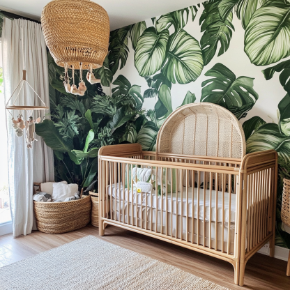 Baby crib, home children's crib, baby unpainted headboard, homestay, small floral design, Japanese style, modern and simple - Image 4
