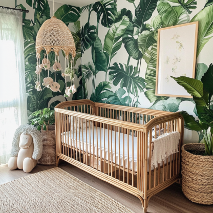Baby crib, home children's crib, baby unpainted headboard, homestay, small floral design, Japanese style, modern and simple - Image 3