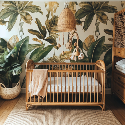 Baby crib, home children's crib, unpainted natural rattan bed for babies, homestay bedroom tatami bed frame, portable for nap time - Image 3