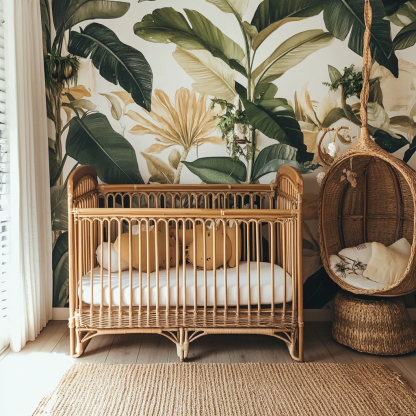 Baby crib, home children's crib, unpainted natural rattan bed for babies, homestay bedroom tatami bed frame, portable for nap time - Image 2