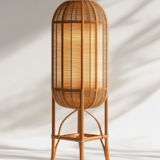 Japanese-style floor lamp, Chinese-style Zen-inspired bamboo weaving for living room, bedroom and study decoration, retro bedside creative table lamp