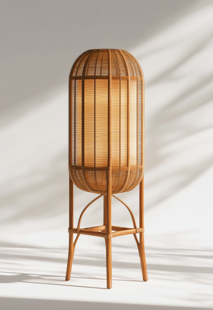 Japanese-style floor lamp, Chinese-style Zen-inspired bamboo weaving for living room, bedroom and study decoration, retro bedside creative table lamp