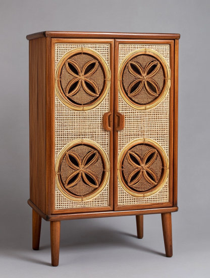 Nordic solid wood sideboard, wall-mounted integrated storage cabinet, ash wood sideboard, storage cabinet, wabi-rattan woven cabinet - Image 8