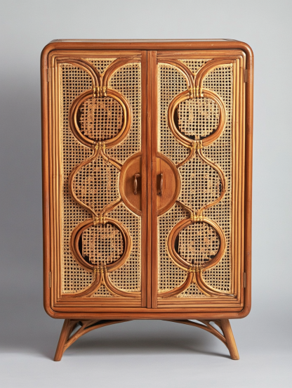 Nordic solid wood sideboard, wall-mounted integrated storage cabinet, ash wood sideboard, storage cabinet, wabi-rattan woven cabinet - Image 2