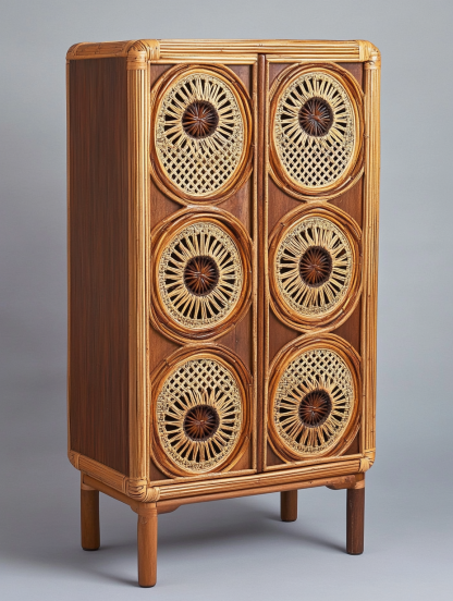 Nordic solid wood sideboard, wall-mounted integrated storage cabinet, ash wood sideboard, storage cabinet, wabi-rattan woven cabinet - Image 9
