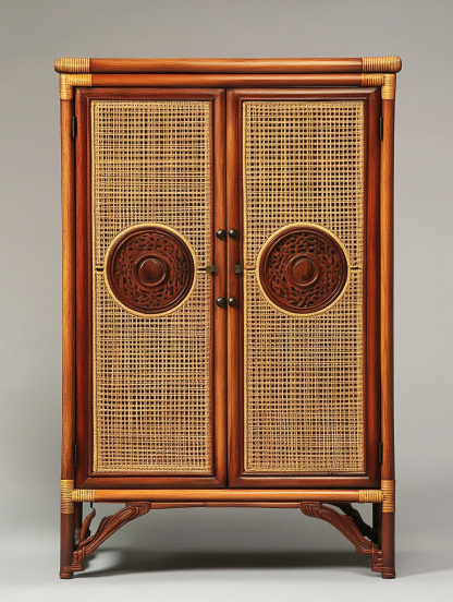 Wabi-sabi style solid wood rattan sideboard, simple and modern tea cabinet, small-sized household integrated storage cabinet - Image 7