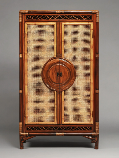 Wabi-sabi style solid wood rattan sideboard, simple and modern tea cabinet, small-sized household integrated storage cabinet