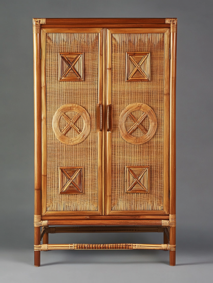 Wabi-sabi style solid wood rattan sideboard, simple and modern tea cabinet, small-sized household integrated storage cabinet
