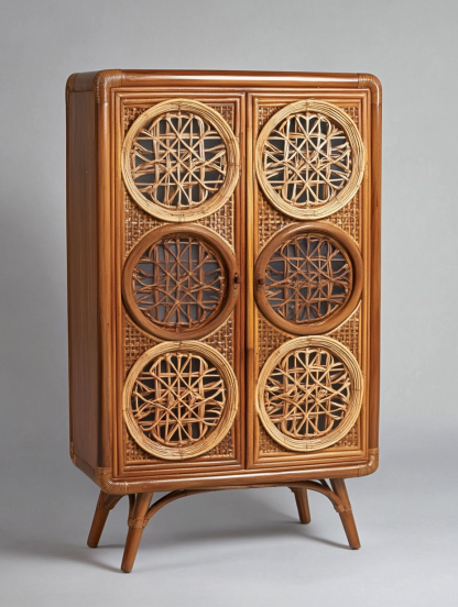 Nordic solid wood sideboard, wall-mounted integrated storage cabinet, ash wood sideboard, storage cabinet, wabi-rattan woven cabinet - Image 9