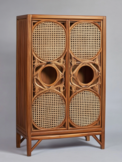 Nordic solid wood sideboard, wall-mounted integrated storage cabinet, ash wood sideboard, storage cabinet, wabi-rattan woven cabinet - Image 9