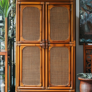Nordic solid wood sideboard, wall-mounted integrated storage cabinet, ash wood sideboard, storage cabinet, wabi-rattan woven cabinet