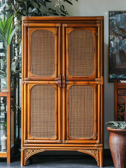Nordic solid wood sideboard, wall-mounted integrated storage cabinet, ash wood sideboard, storage cabinet, wabi-rattan woven cabinet