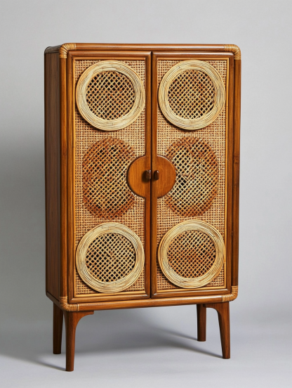 Nordic solid wood sideboard, wall-mounted integrated storage cabinet, ash wood sideboard, storage cabinet, wabi-rattan woven cabinet - Image 8