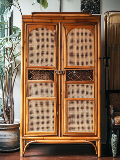Nordic solid wood sideboard, wall-mounted integrated storage cabinet, ash wood sideboard, storage cabinet, wabi-rattan woven cabinet - Image 7