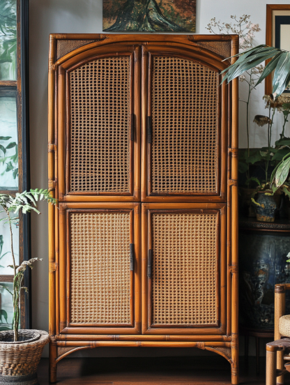 10 Wabi-sabi style solid wood rattan sideboard, simple and modern tea cabinet, small-sized household integrated storage cabinet - Image 9